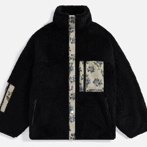 Sandy Liang Black box box Fleece Jacket with blue jacquard Floral Accents